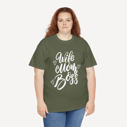 Wife. Mom. Boss. - Funny Mom T-Shirt - Women's Unisex Cotton T-Shirt Graphic Printed Design Casual Short Sleeve Tee Tops