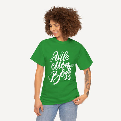 Wife. Mom. Boss. - Funny Mom T-Shirt - Women's Unisex Cotton T-Shirt Graphic Printed Design Casual Short Sleeve Tee Tops