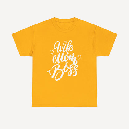 Wife. Mom. Boss. - Funny Mom T-Shirt - Women's Unisex Cotton T-Shirt Graphic Printed Design Casual Short Sleeve Tee Tops