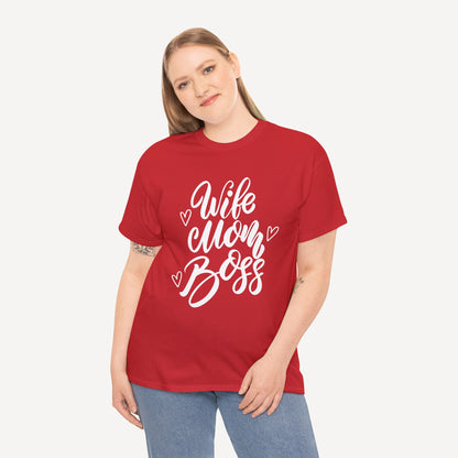 Wife. Mom. Boss. - Funny Mom T-Shirt - Women's Unisex Cotton T-Shirt Graphic Printed Design Casual Short Sleeve Tee Tops