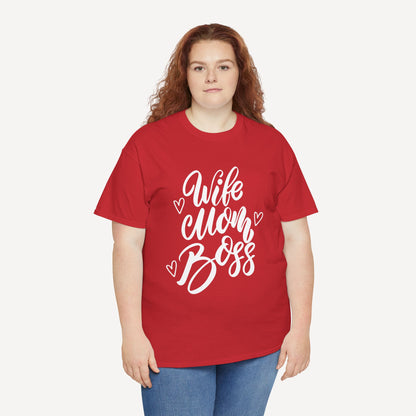 Wife. Mom. Boss. - Funny Mom T-Shirt - Women's Unisex Cotton T-Shirt Graphic Printed Design Casual Short Sleeve Tee Tops