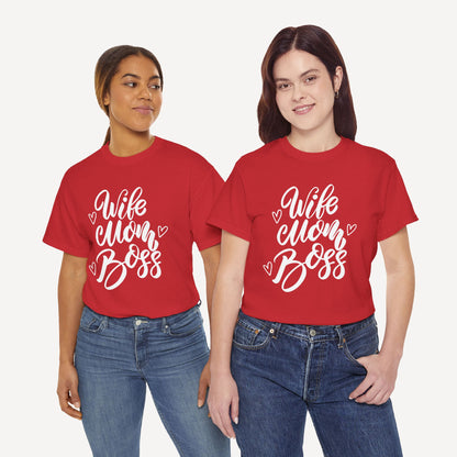 Wife. Mom. Boss. - Funny Mom T-Shirt - Women's Unisex Cotton T-Shirt Graphic Printed Design Casual Short Sleeve Tee Tops