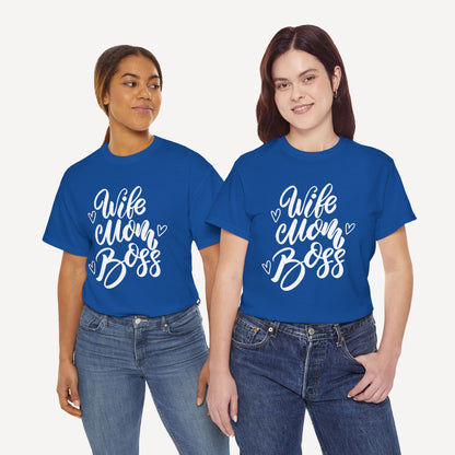 Wife. Mom. Boss. - Funny Mom T-Shirt - Women's Unisex Cotton T-Shirt Graphic Printed Design Casual Short Sleeve Tee Tops