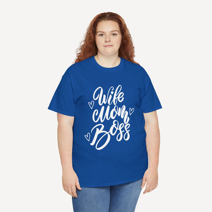 Wife. Mom. Boss. - Funny Mom T-Shirt - Women's Unisex Cotton T-Shirt Graphic Printed Design Casual Short Sleeve Tee Tops