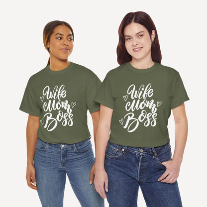 Wife. Mom. Boss. - Funny Mom T-Shirt - Women's Unisex Cotton T-Shirt Graphic Printed Design Casual Short Sleeve Tee Tops