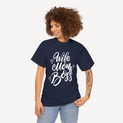 Wife. Mom. Boss. - Funny Mom T-Shirt - Women's Unisex Cotton T-Shirt Graphic Printed Design Casual Short Sleeve Tee Tops