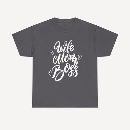 Wife. Mom. Boss. - Funny Mom T-Shirt - Women's Unisex Cotton T-Shirt Graphic Printed Design Casual Short Sleeve Tee Tops
