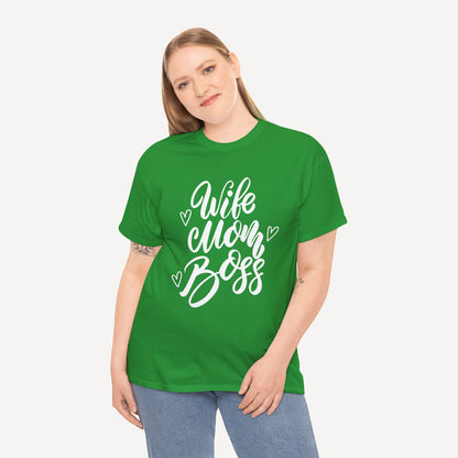 Wife. Mom. Boss. - Funny Mom T-Shirt - Women's Unisex Cotton T-Shirt Graphic Printed Design Casual Short Sleeve Tee Tops