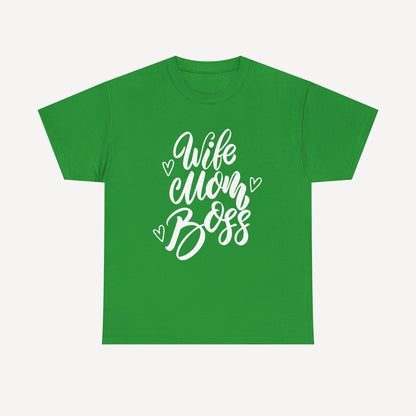 Wife. Mom. Boss. - Funny Mom T-Shirt - Women's Unisex Cotton T-Shirt Graphic Printed Design Casual Short Sleeve Tee Tops