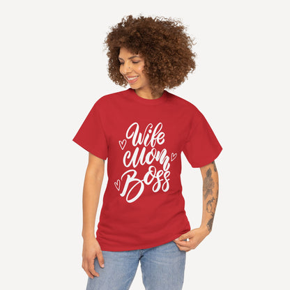 Wife. Mom. Boss. - Funny Mom T-Shirt - Women's Unisex Cotton T-Shirt Graphic Printed Design Casual Short Sleeve Tee Tops