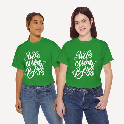 Wife. Mom. Boss. - Funny Mom T-Shirt - Women's Unisex Cotton T-Shirt Graphic Printed Design Casual Short Sleeve Tee Tops