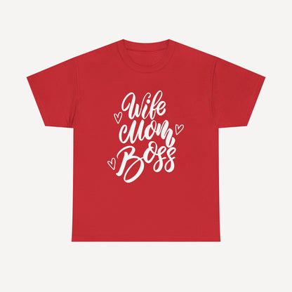 Wife. Mom. Boss. - Funny Mom T-Shirt - Women's Unisex Cotton T-Shirt Graphic Printed Design Casual Short Sleeve Tee Tops