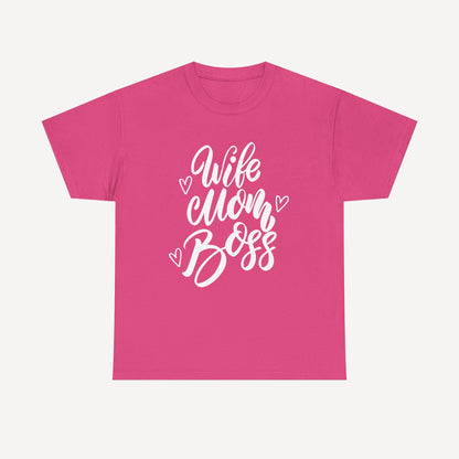 Wife. Mom. Boss. - Funny Mom T-Shirt - Women's Unisex Cotton T-Shirt Graphic Printed Design Casual Short Sleeve Tee Tops