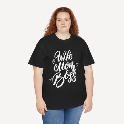 Wife. Mom. Boss. - Funny Mom T-Shirt - Women's Unisex Cotton T-Shirt Graphic Printed Design Casual Short Sleeve Tee Tops