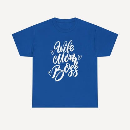 Wife. Mom. Boss. - Funny Mom T-Shirt - Women's Unisex Cotton T-Shirt Graphic Printed Design Casual Short Sleeve Tee Tops