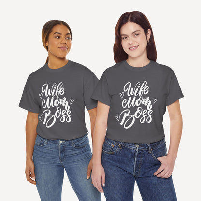 Wife. Mom. Boss. - Funny Mom T-Shirt - Women's Unisex Cotton T-Shirt Graphic Printed Design Casual Short Sleeve Tee Tops