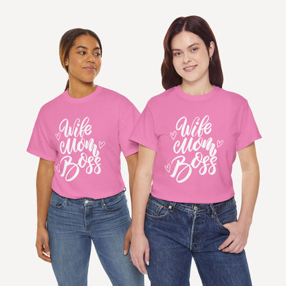 Wife. Mom. Boss. - Funny Mom T-Shirt - Women's Unisex Cotton T-Shirt Graphic Printed Design Casual Short Sleeve Tee Tops