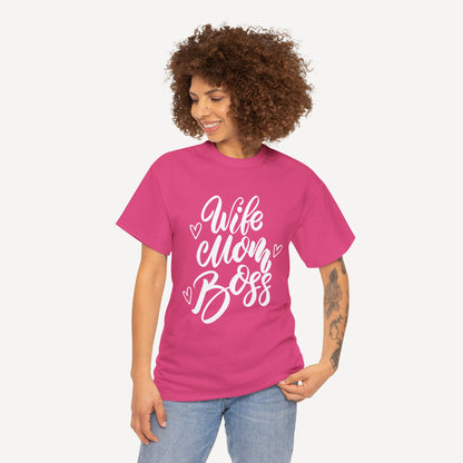 Wife. Mom. Boss. - Funny Mom T-Shirt - Women's Unisex Cotton T-Shirt Graphic Printed Design Casual Short Sleeve Tee Tops