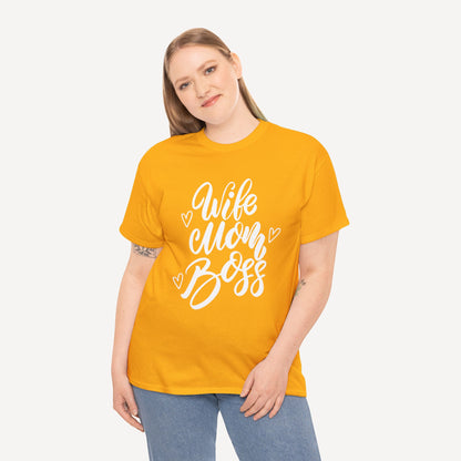 Wife. Mom. Boss. - Funny Mom T-Shirt - Women's Unisex Cotton T-Shirt Graphic Printed Design Casual Short Sleeve Tee Tops