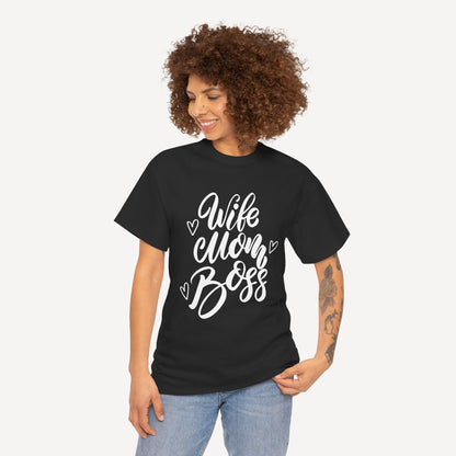 Wife. Mom. Boss. - Funny Mom T-Shirt - Women's Unisex Cotton T-Shirt Graphic Printed Design Casual Short Sleeve Tee Tops
