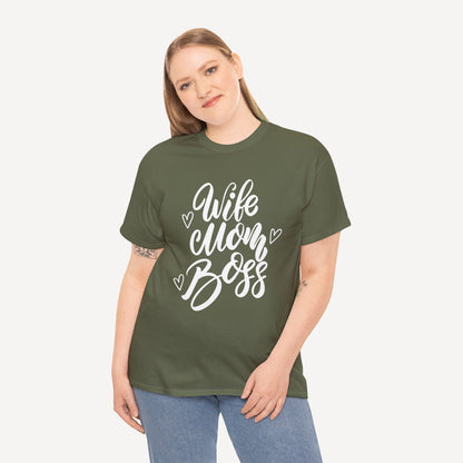 Wife. Mom. Boss. - Funny Mom T-Shirt - Women's Unisex Cotton T-Shirt Graphic Printed Design Casual Short Sleeve Tee Tops