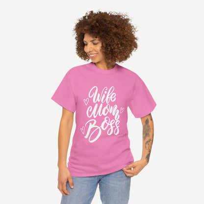Wife. Mom. Boss. - Funny Mom T-Shirt - Women's Unisex Cotton T-Shirt Graphic Printed Design Casual Short Sleeve Tee Tops