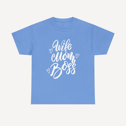Wife. Mom. Boss. - Funny Mom T-Shirt - Women's Unisex Cotton T-Shirt Graphic Printed Design Casual Short Sleeve Tee Tops