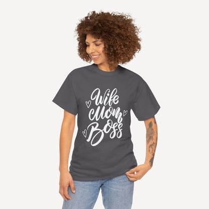 Wife. Mom. Boss. - Funny Mom T-Shirt - Women's Unisex Cotton T-Shirt Graphic Printed Design Casual Short Sleeve Tee Tops