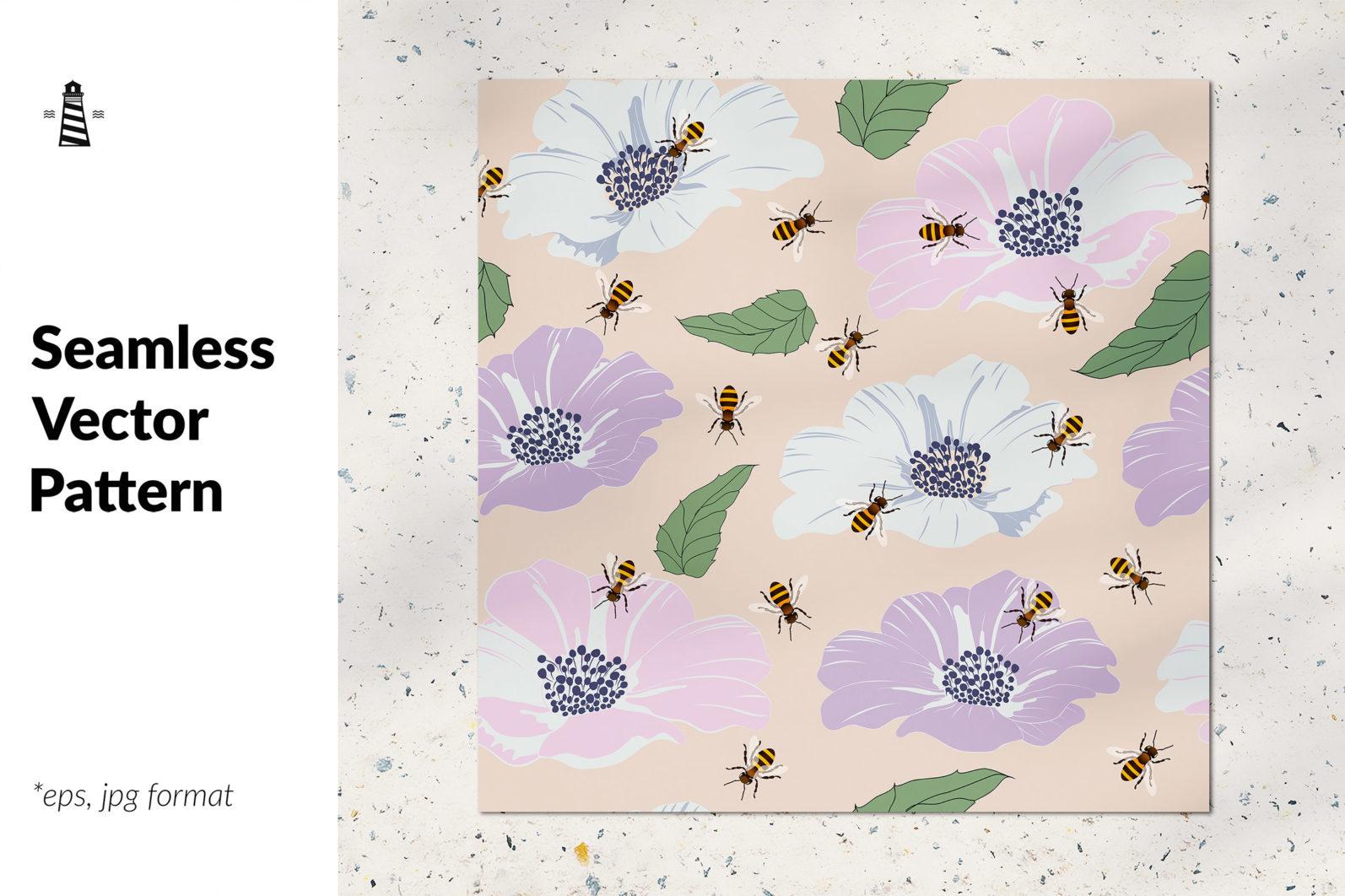 Busy bees and flowers patten - CREATIVE MARKET 43 -