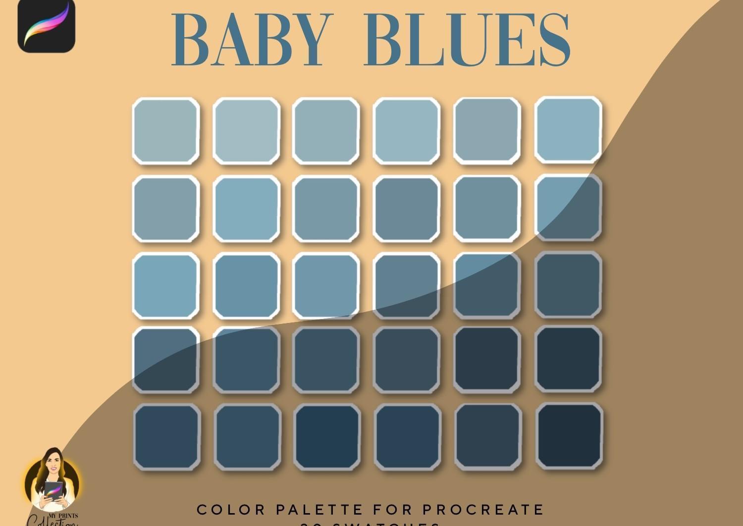 Baby Blues Procreate Color Palette | 30 Swatch | Ocean Tones | Water | Cosy Blue Tones - mpc procreate swatch baby blues cover -