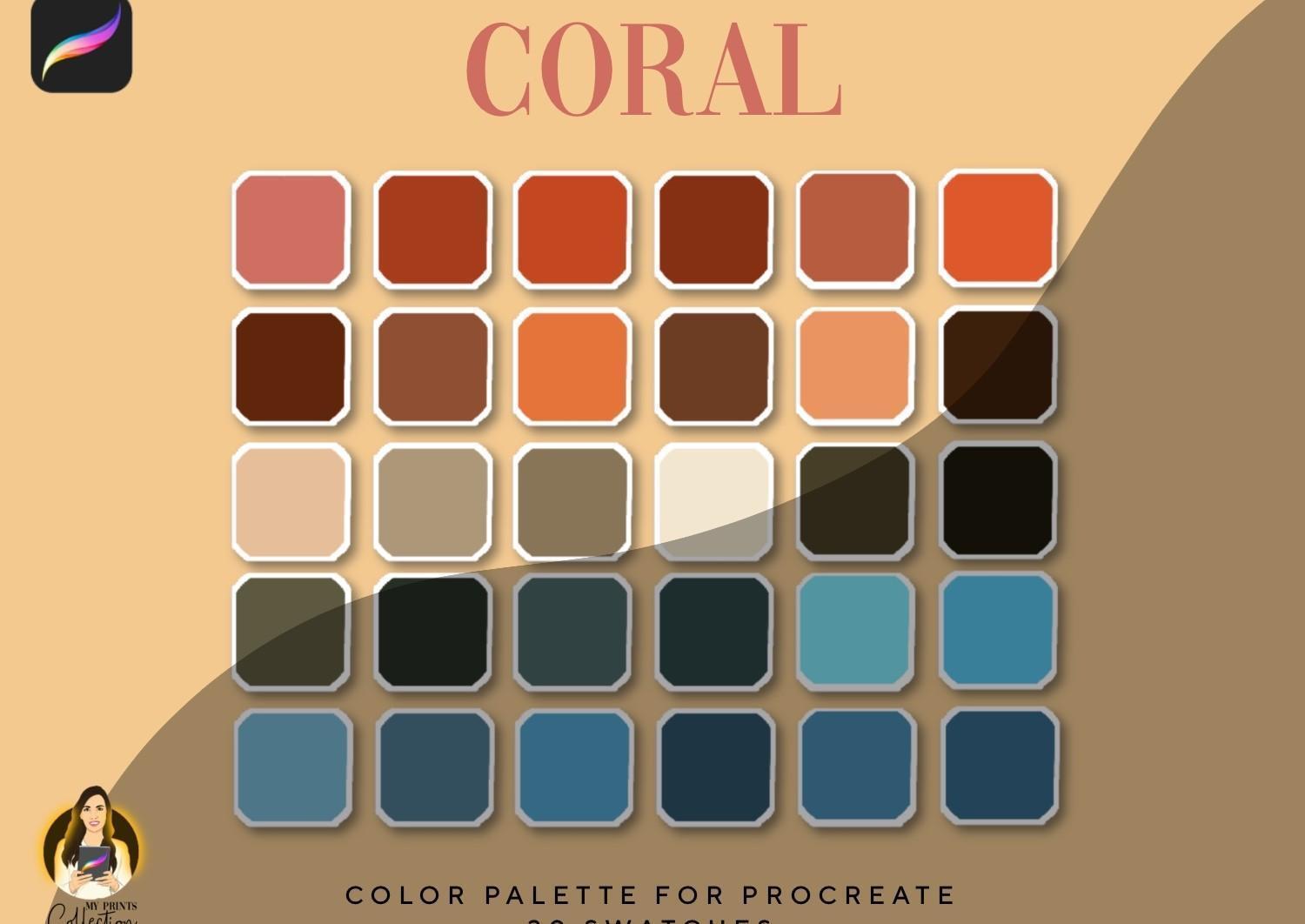 Coral Procreate Color Palette | 30 Swatch | Fresh Tones | Summer Tones | Ocean | Instant Download - mpc procreate swatch coral cover -