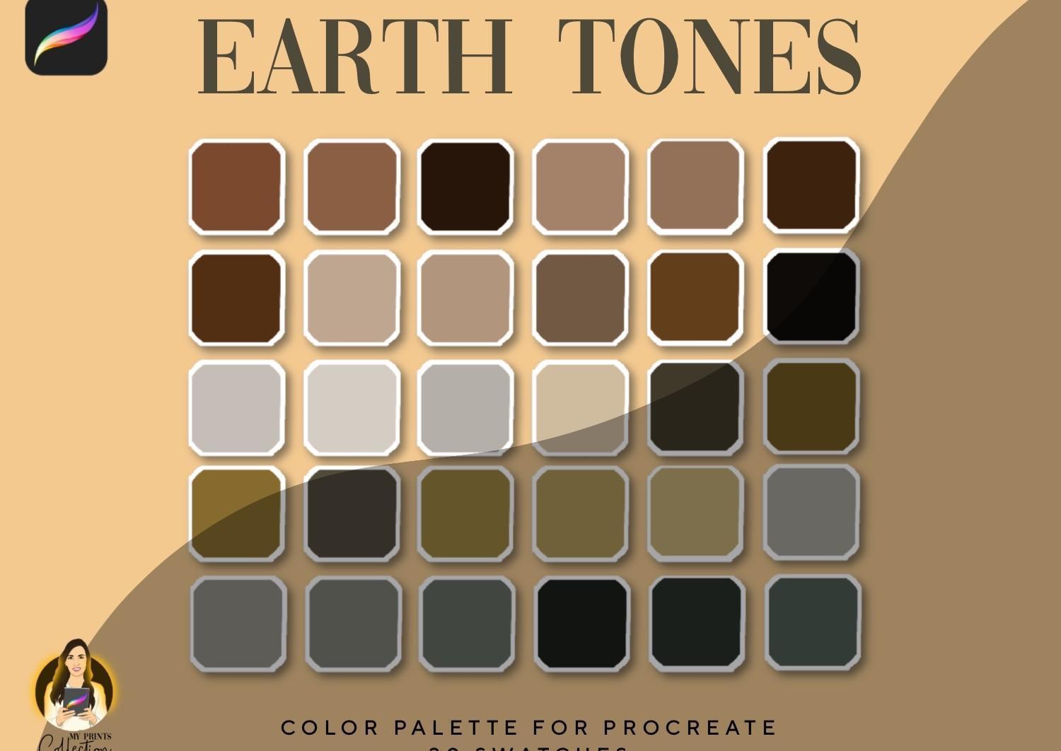 Earth Tones Procreate Color Palette | 30 Swatch | Fresh Tones | Summer Tones | Nature | Brown - mpc procreate swatch earth tones cover -
