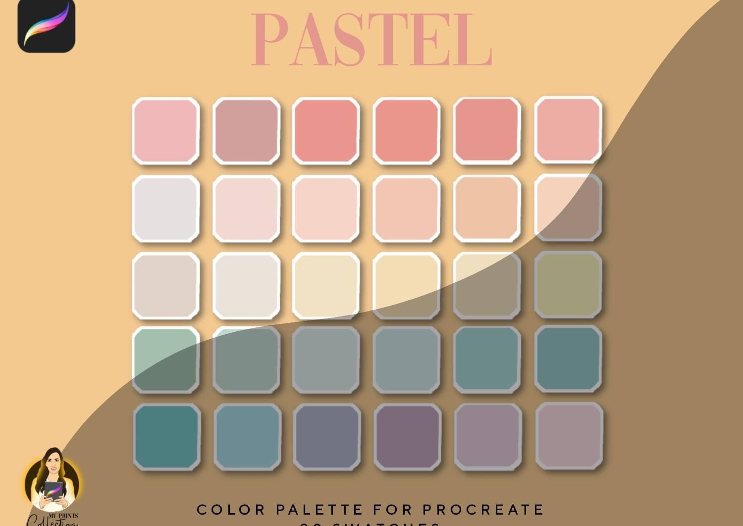 Pastel Procreate Color Palette | 30 Swatch | Neutral Tones | Cosy Tones | Minimalist - mpc procreate swatch pastel cover -