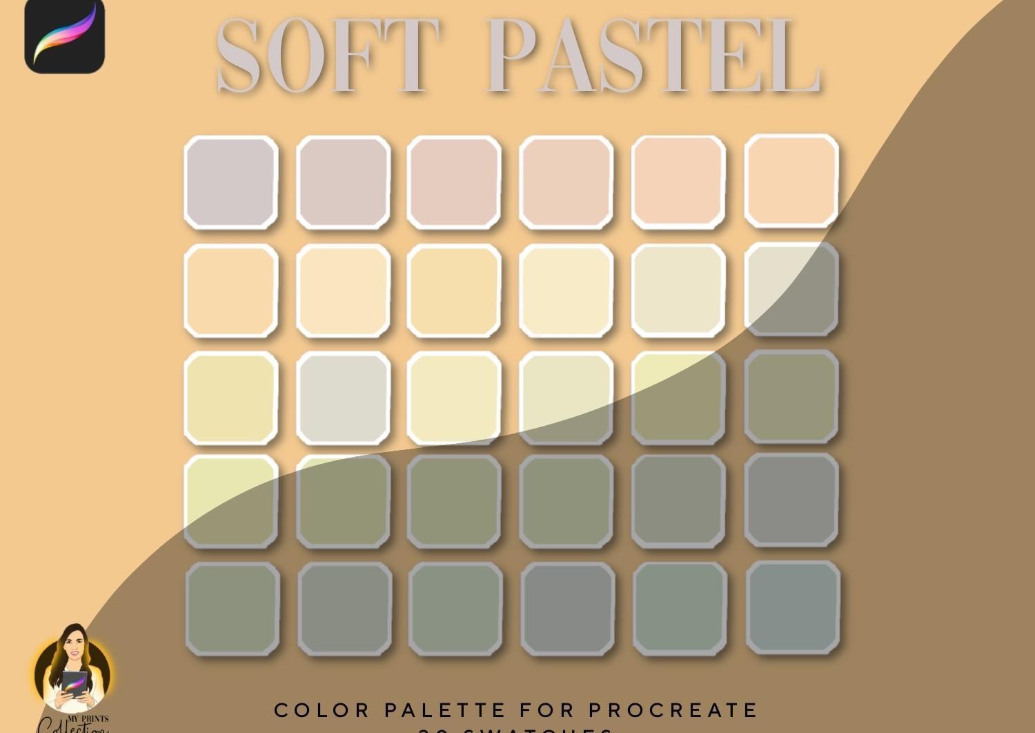 Soft Pastel Procreate Color Palette | 30 Swatch | Neutral Tones | Cosy Tones | Minimalist - mpc procreate swatch soft pastel cover -